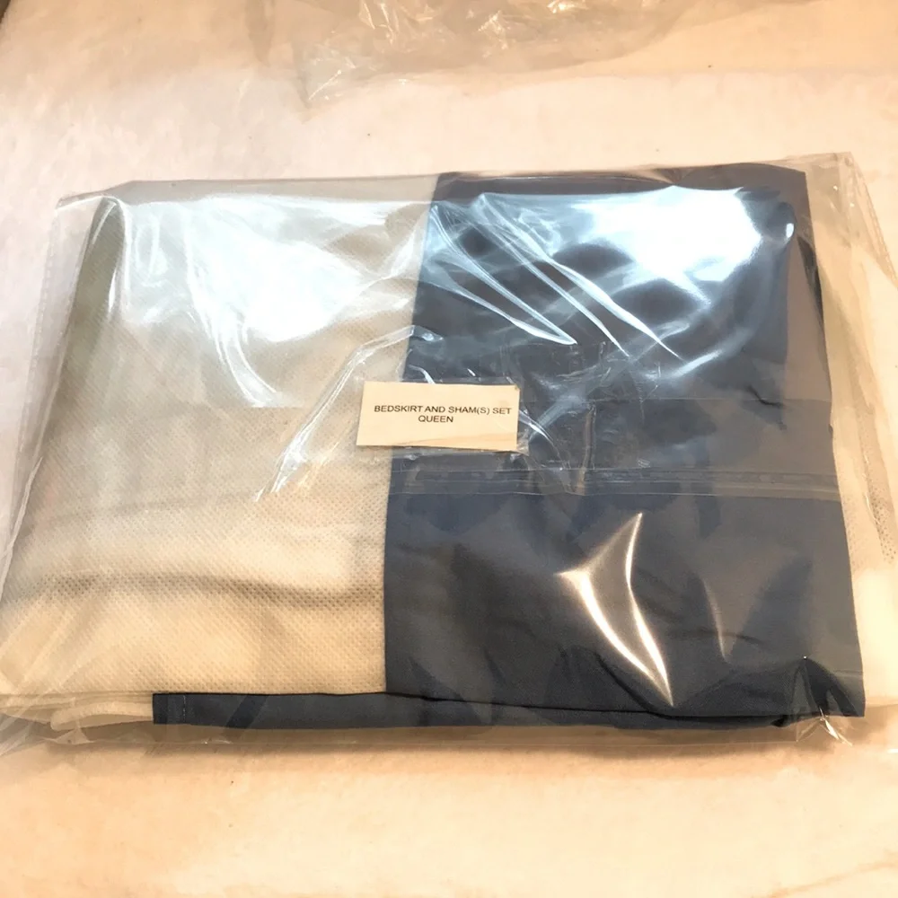 NWOT. Blue Bedskirt and Sham. Queen